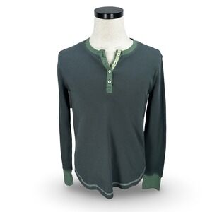 Pact Men's Organic Cotton Waffle Thermal Henley Long Sleeve Shirt Size M Green